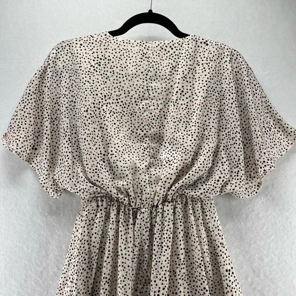 EXPRESS Dress Size 2XS Polka Dot Fit & Flare Mini Shirred Dolman Sleeve Pink - Picture 4 of 11